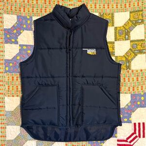 Vintage 80’s Red Rock Navy Nylon Quilted Vest with Oklahoma Oilfield Patch Med